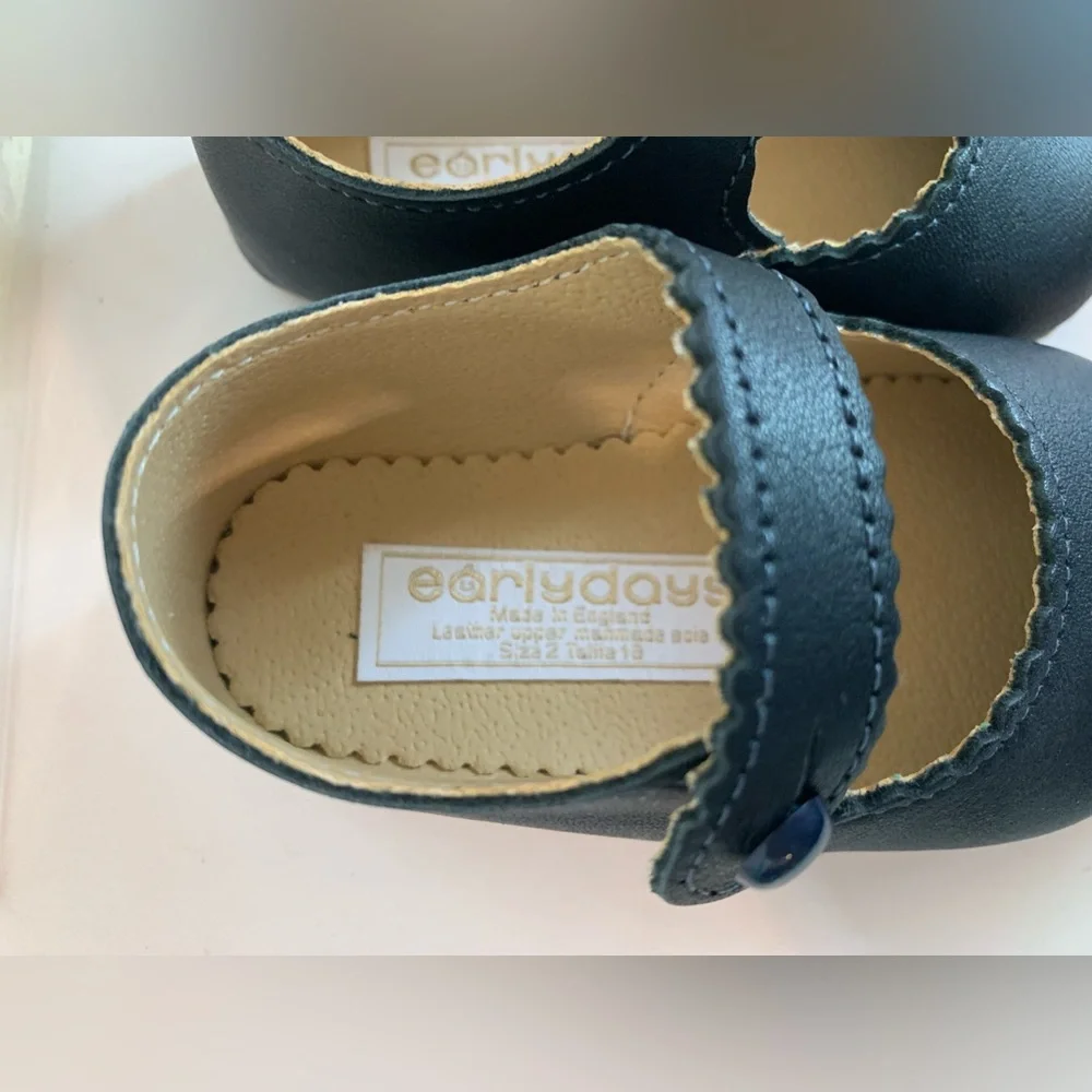 New Open Box Baypods Navy Patent Scallop Leather Mary Jane Shoes 6-12 Months UK